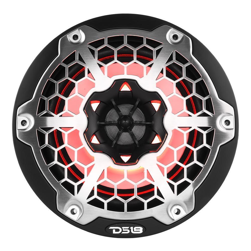 DS18 DS-NXL-6M/BK HYDRO 6.5 Inch 2-Way Marine Speakers W/ Integrated RGB LED Lights Mesh 300 Watts Black DS18
