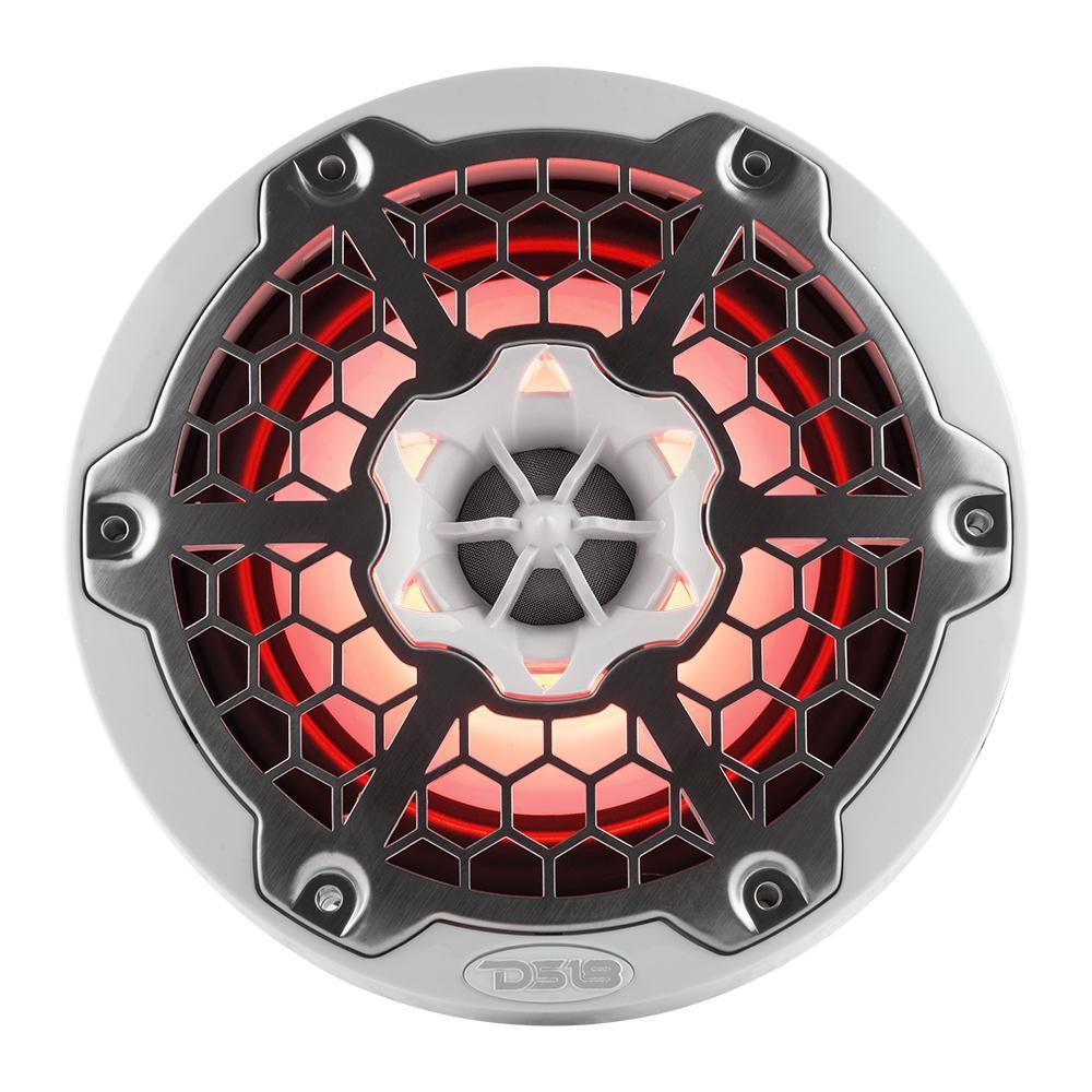 DS18 DS-NXL-6M/WH HYDRO 6.5 Inch 2-Way Marine Speakers W/ Integrated RGB LED Lights Mesh 300 Watts White DS18
