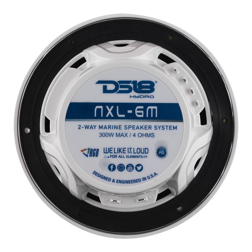DS18 DS-NXL-6M/WH HYDRO 6.5 Inch 2-Way Marine Speakers W/ Integrated RGB LED Lights Mesh 300 Watts White DS18
