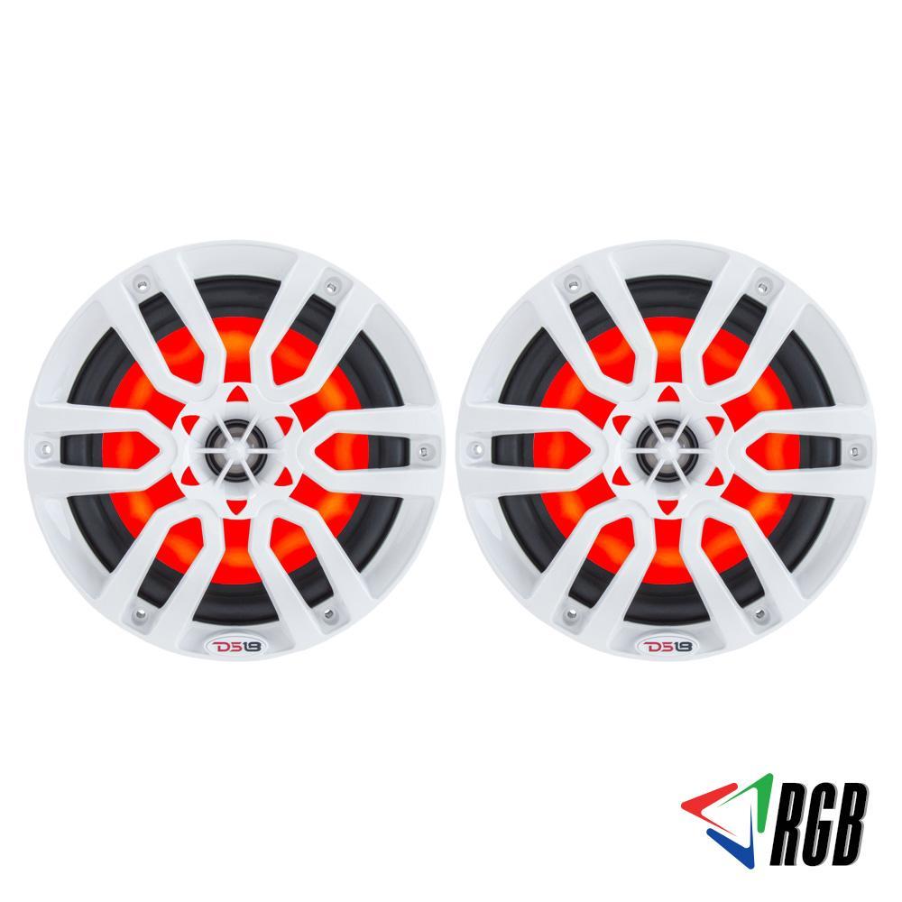DS18 DS-NXL-6 HYDRO 6.5 Inch 2-Way Marine Speakers W/ Integrated RGB LED Lights 300 Watts White DS18