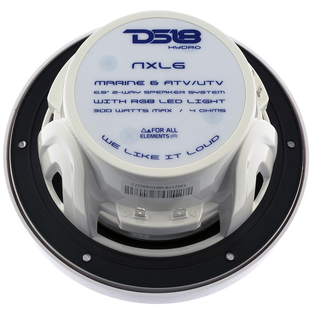 DS18 DS-NXL-6 HYDRO 6.5 Inch 2-Way Marine Speakers W/ Integrated RGB LED Lights 300 Watts White DS18