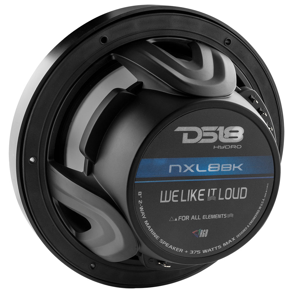 NXL 8" 2-Way Coaxial Marine Speaker With LED RGB Lights 125 Watts Rms 4-Ohm -Black
