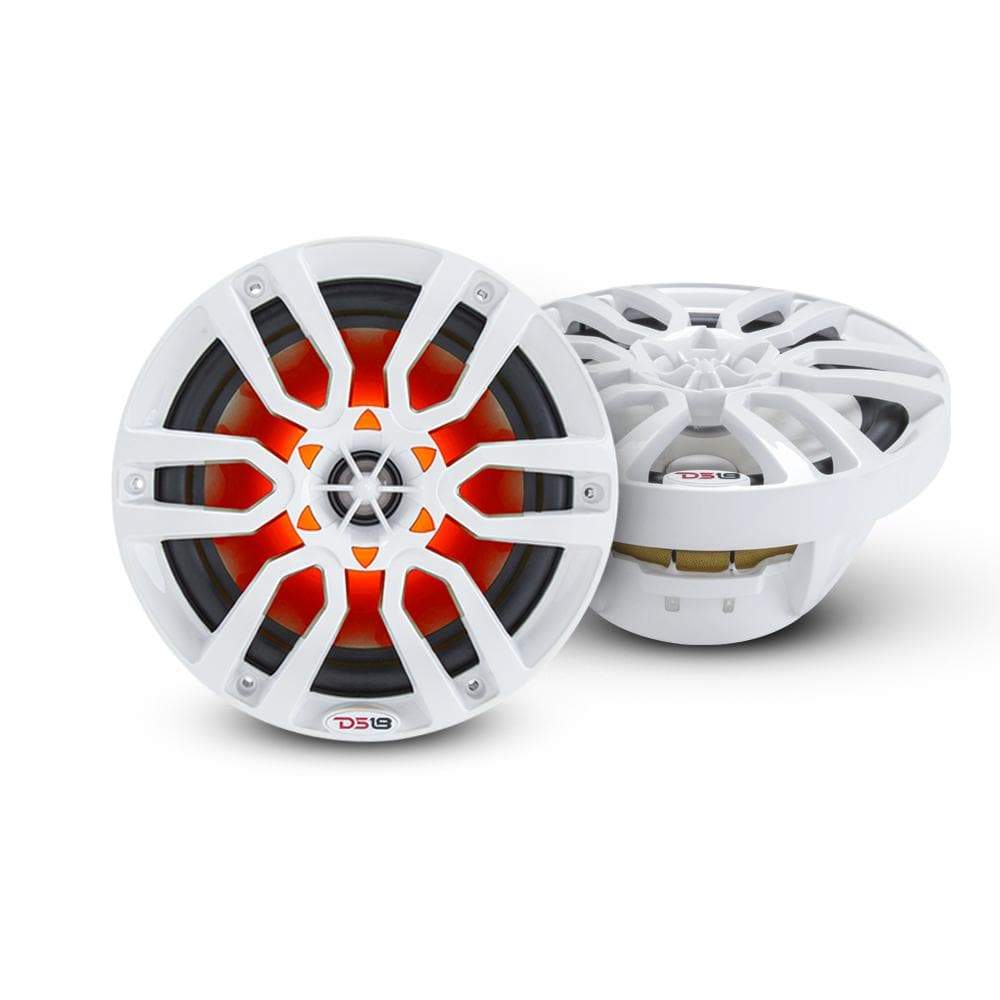 DS18 DS-NXL-8 HYDRO 8 Inch 2-Way Marine Speakers W/ Integrated RGB LED Lights 375 Watts White DS18