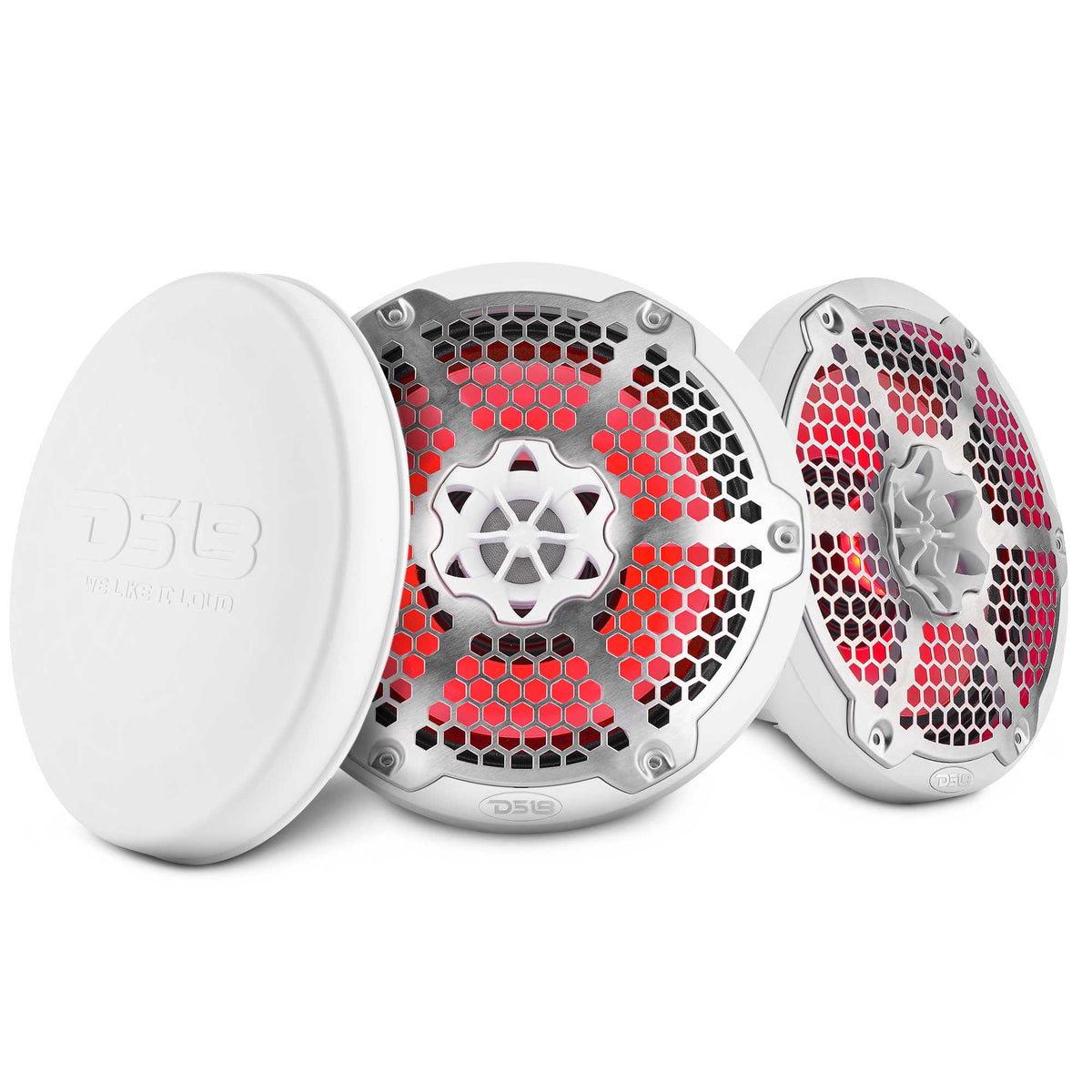 DS18 NXL-8MD/WH NXL 8" Marine 2-Way Hybrid Speakers with RGB LED - 350W RMS, 4-Ohm, White (Pair) DS18