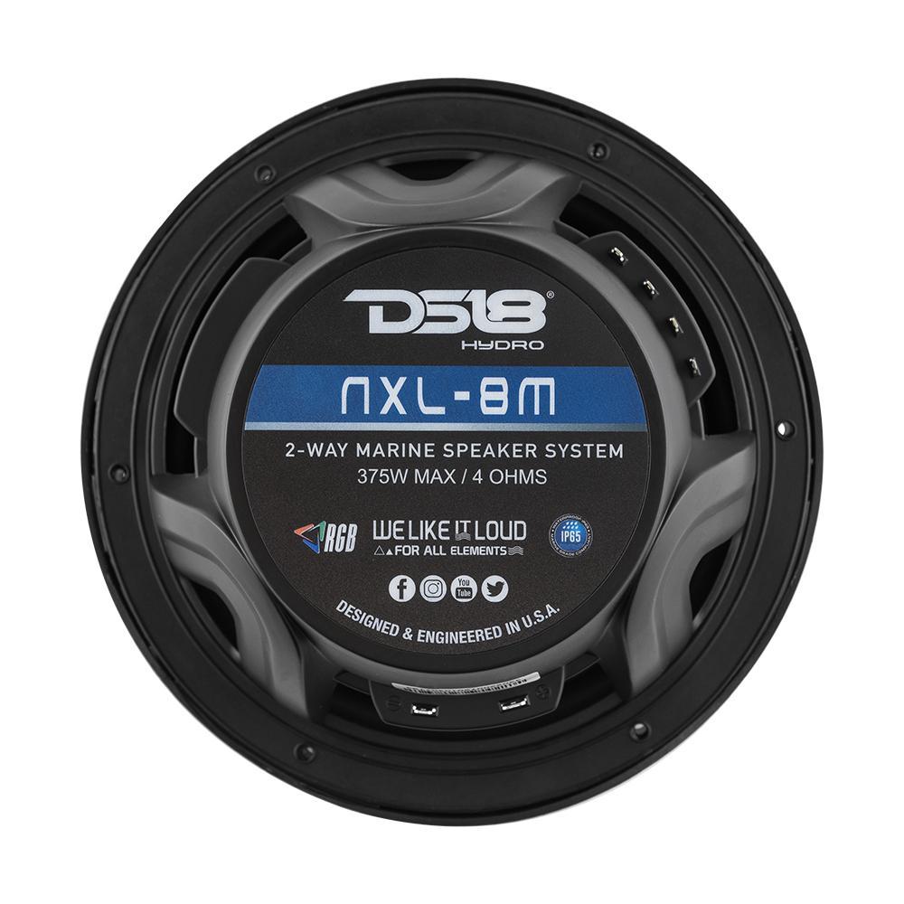 DS18 DS-NXL-8M/BK HYDRO 8 Inch 2-Way Marine Speakers W/ Integrated RGB LED Lights Mesh 375 Watts Black DS18