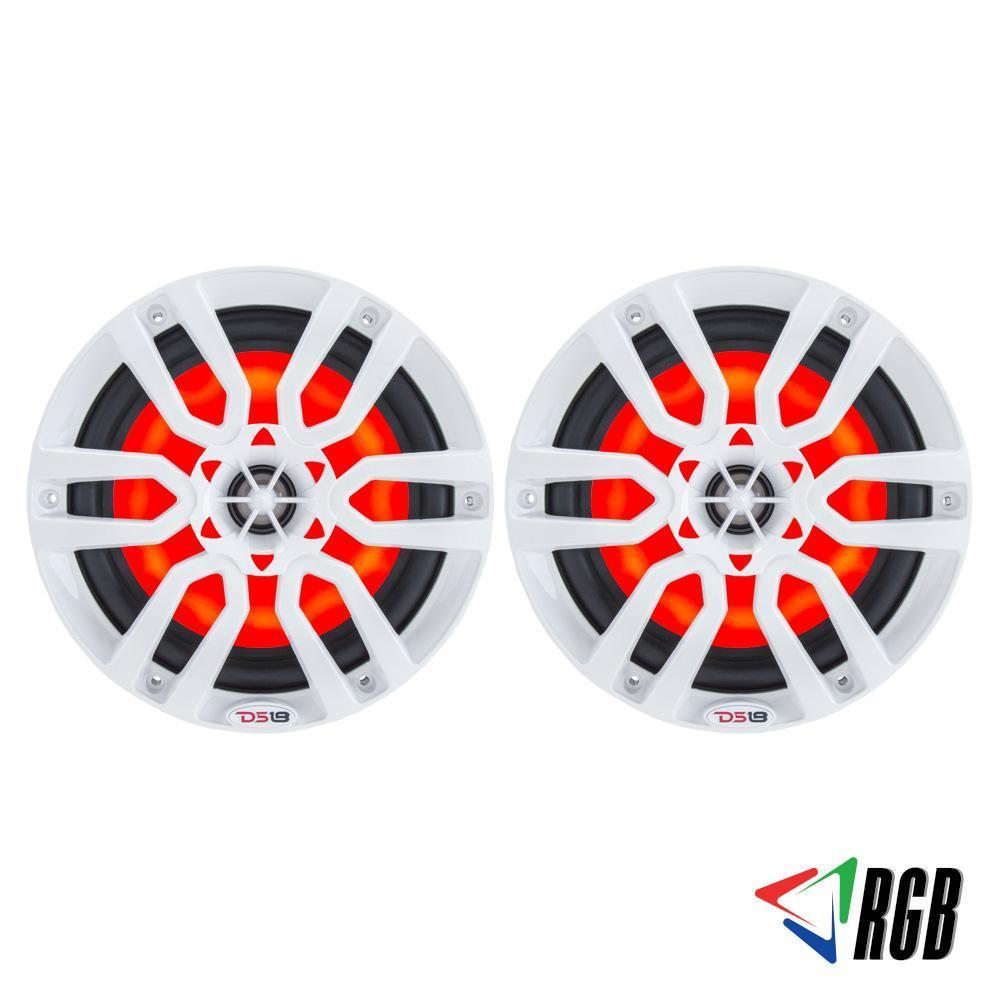 DS18 DS-NXL-8 HYDRO 8 Inch 2-Way Marine Speakers W/ Integrated RGB LED Lights 375 Watts White DS18
