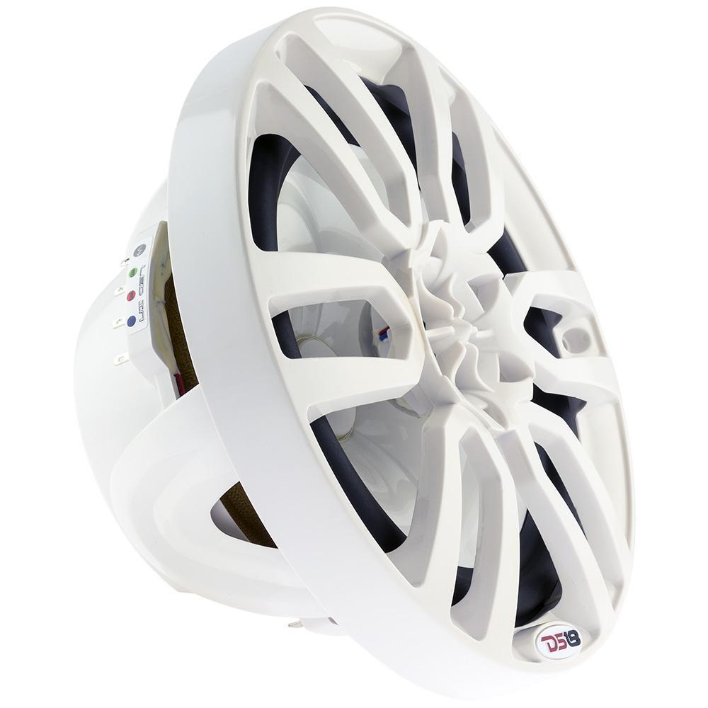 DS18 DS-NXL-8 HYDRO 8 Inch 2-Way Marine Speakers W/ Integrated RGB LED Lights 375 Watts White DS18