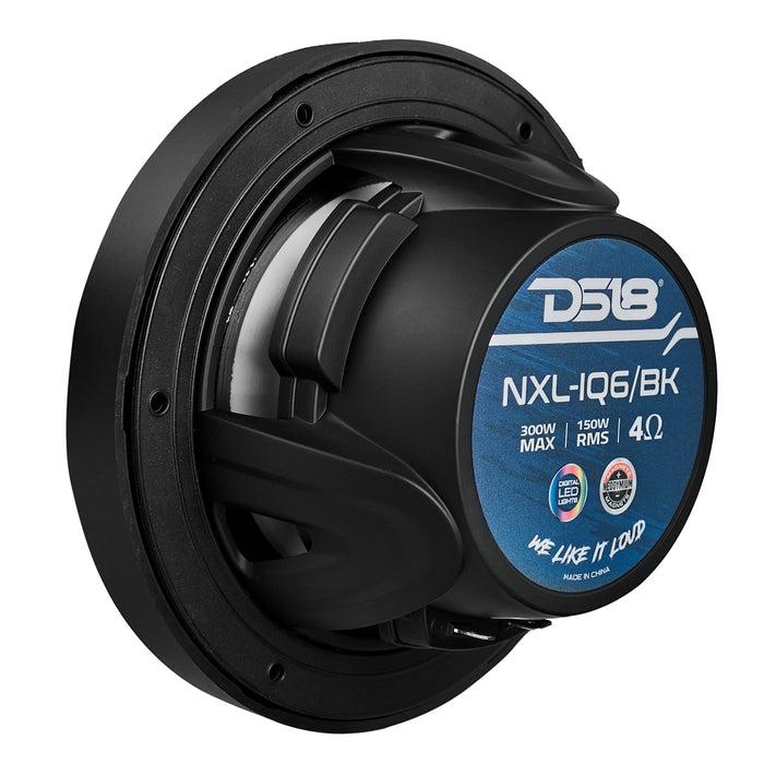 DS18 NXL 6.5" 2-Way Coaxial Marine Speaker With Digital Led Lights And Bullet Tweeter 150 Watts 4-Ohm Black