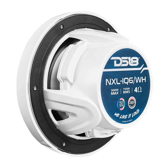 DS18 NXL 6.5" 2-Way Coaxial Marine Speaker With Digital Led Lights And Bullet Tweeter 150 Watts 4-Ohm White