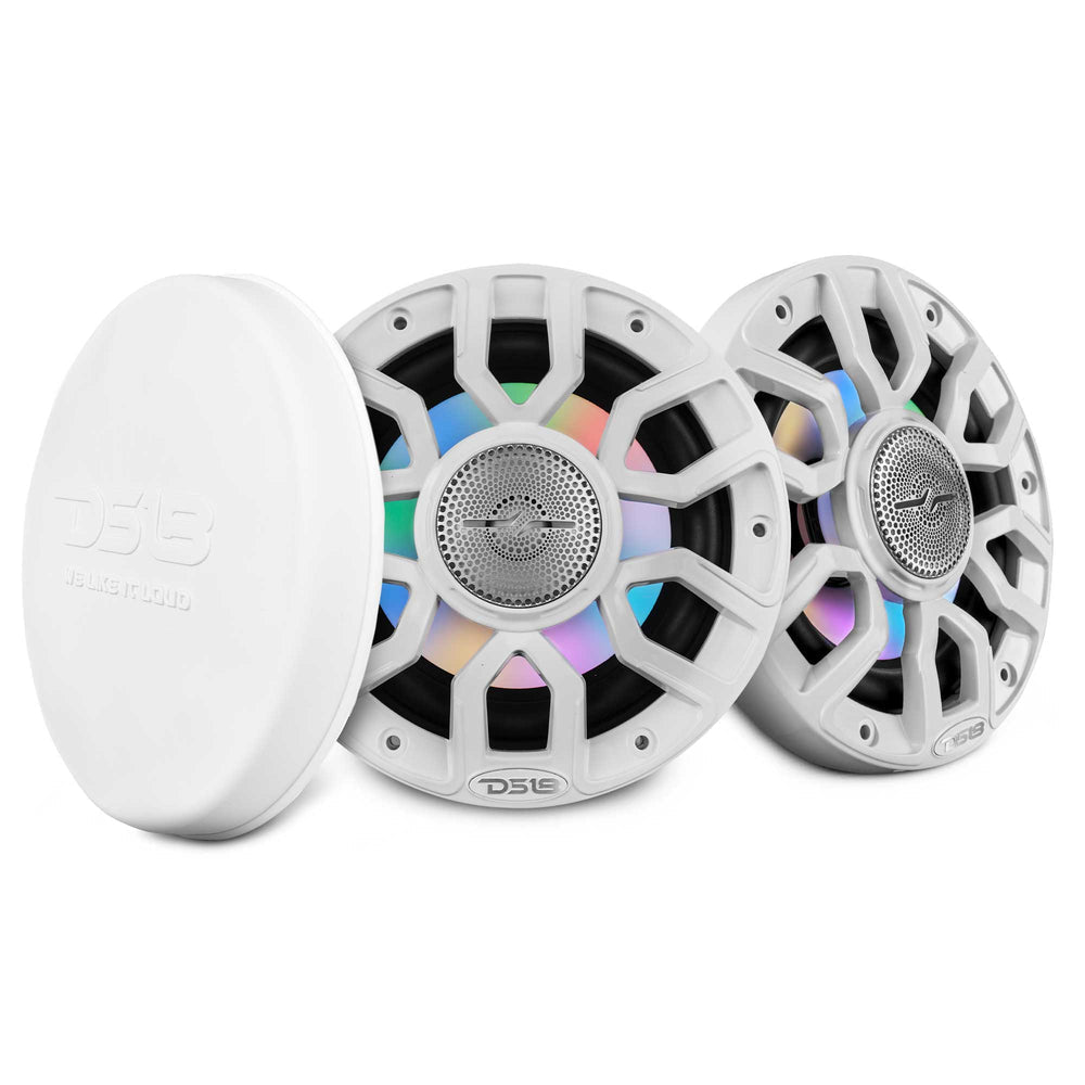 DS18 NXL 6.5" 2-Way Coaxial Marine Speaker With Digital Led Lights And Bullet Tweeter 150 Watts 4-Ohm White