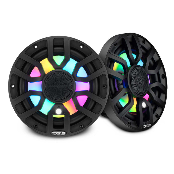 DS18 NXL-IQ 7.7" 2 Way Coaxial Marine Speaker, Floating Bullet Tweeter, Digital LED Lights and Silicone Speaker Cover 175 Watts RMS @ 4 OHM - Pair - IP65 – BLACK
