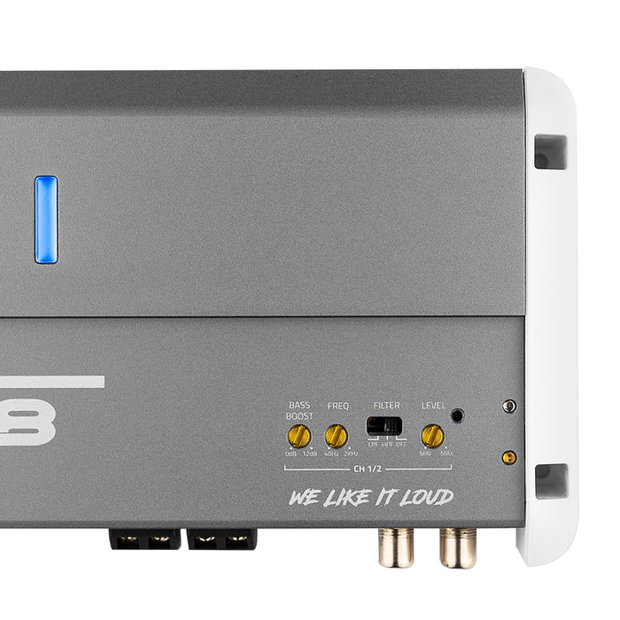 DS18 NXL-M2 Marine Amplifier Full Range 2-Channel Class D Digital IPX5 Marine Grade Amp 1500W Total Peak - Weatherproof Amp