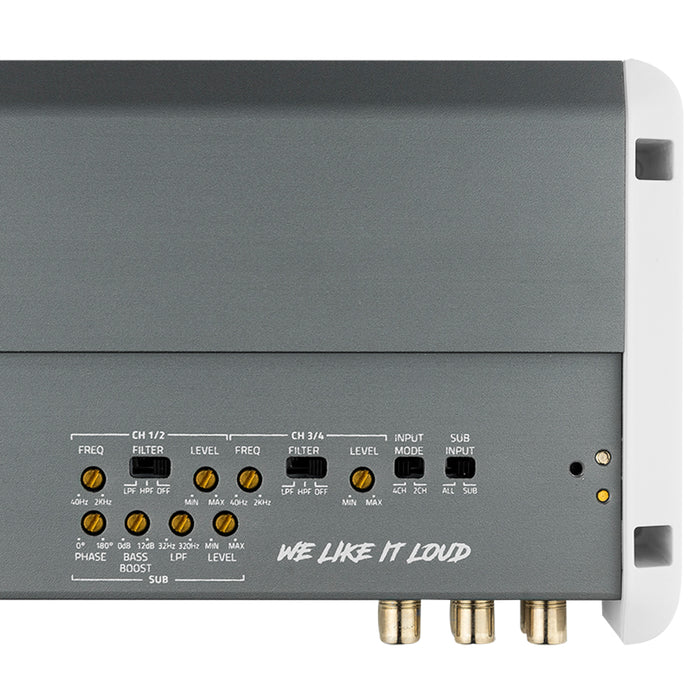DS18 NXL-M5 5-Channel Class D Marine Amplifier, 3600W Peak, IPX5, Bass Knob Included