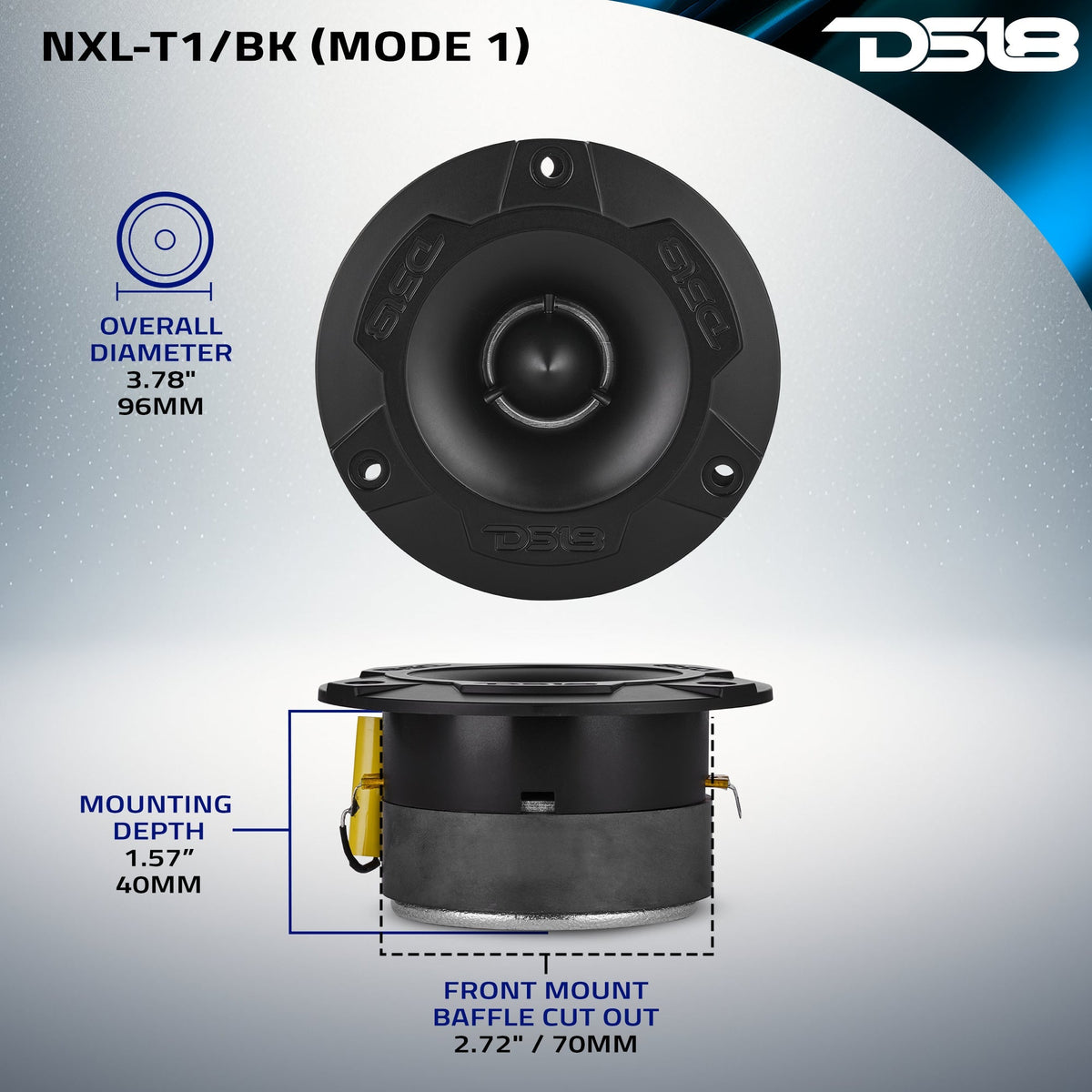 DS18 NXL-T1/BK NXL 3.8" Marine Super Bullet Tweeter - 1" Aluminum Voice Coil, 120W, 4-Ohm, Black DS18