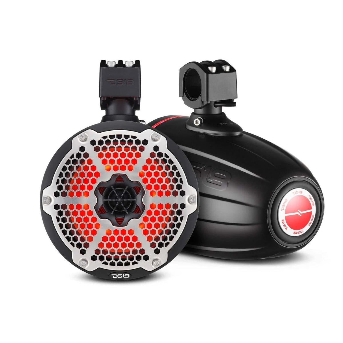 DS18 DS-NXL-X8TPNEO/BK HYDRO 8 Inch Neodymium Marine Towers W/ Built-in Passive Radiator 1 Inch Driver and RGB LED Light 550 Watts Black DS18
