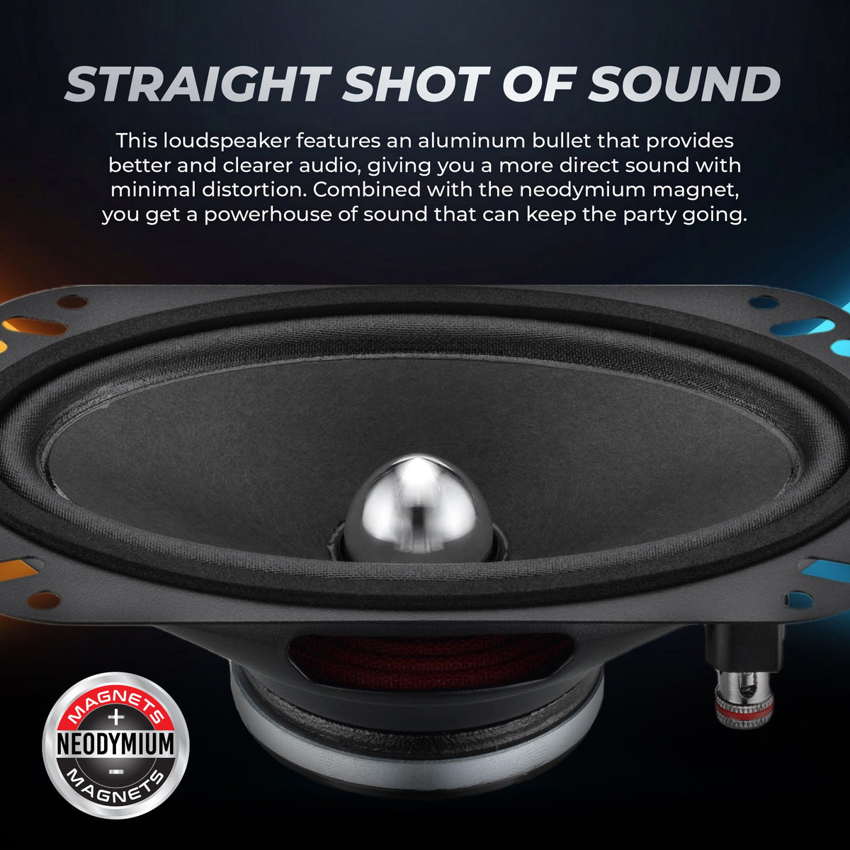 DS18 PRO-FR46NEO PRO 4x6" Neodymium Full-Range Loudspeaker with Bullet - 150W RMS, 4-Ohm DS18