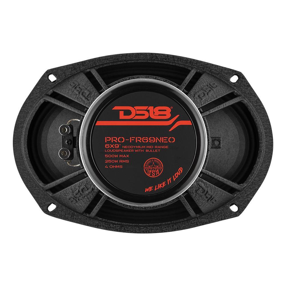 DS18 DS-PRO-FR69NEO PRO 6x9 Inch Neodymium Full-Range Loudspeaker W/ Bullet 500 Watts 4-Ohm W/ Grill DS18