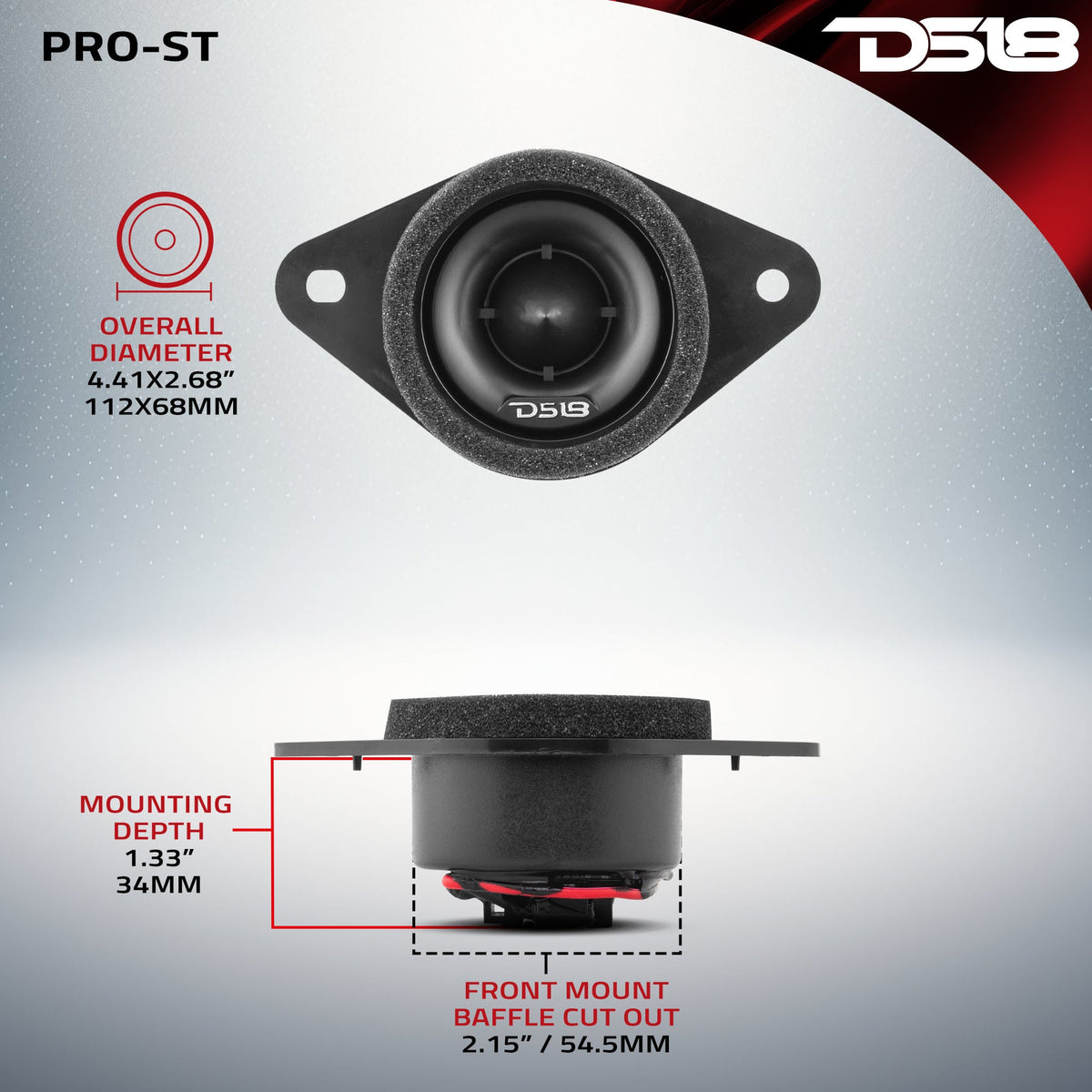 DS18 PRO-ST PRO OEM Replacement Neodymium Tweeter for Toyota and Subaru - 100W, 1" Voice Coil, 4-Ohm DS18