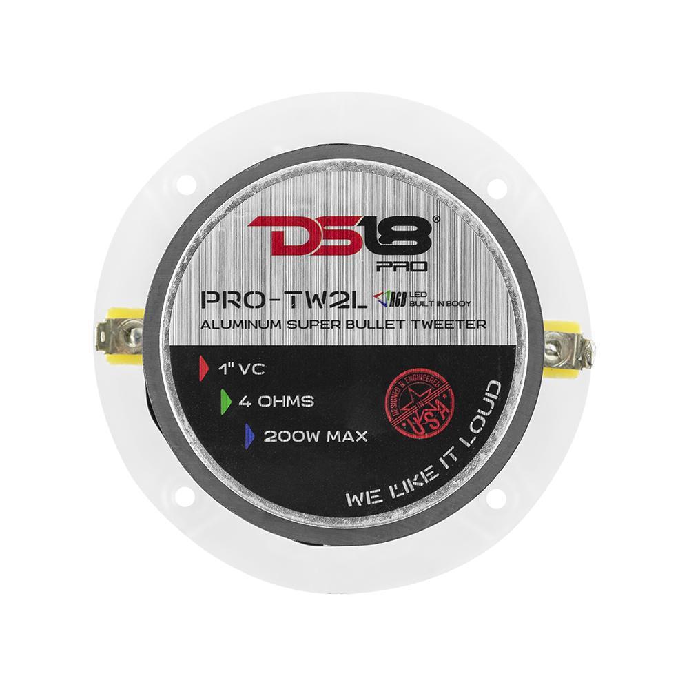 DS18 DS-PRO-TW2L PRO 1 Inch VC Aluminum Super Bullet Tweeter W/ RGB LED Lights 240 Watts 4-Ohm DS18