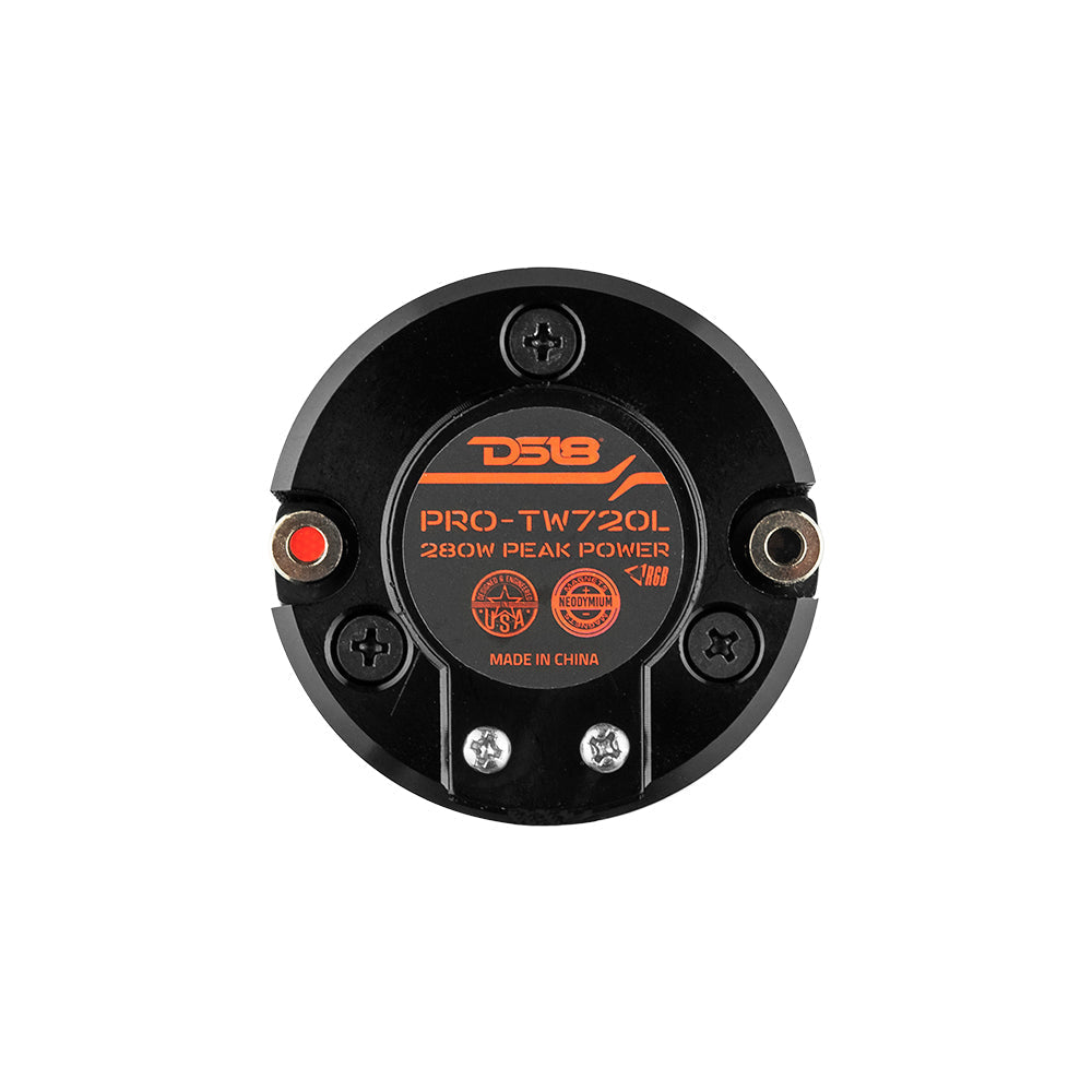 DS18 DS-PRO-TW720L 1.6 Inch Shallow High Compression Neodymium Super Bullet Tweeter 280 Watts 1 Inch Aluminum 4-Ohm Vc WITH RGB LED Lights DS18