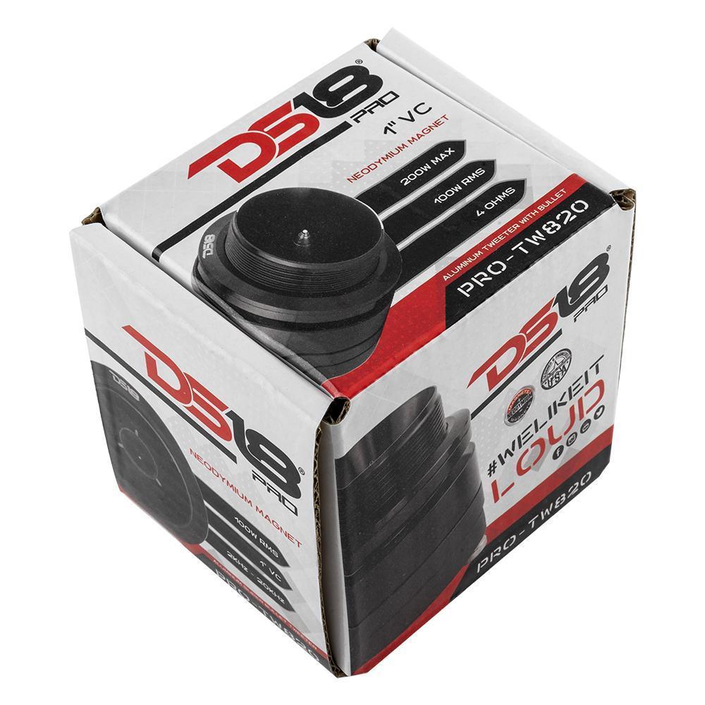 DS18 DS-PRO-TW820 PRO 1 Inch VC Aluminum High Compression Neodymium Super Bullet Tweeter 200 Watts 4-Ohm DS18
