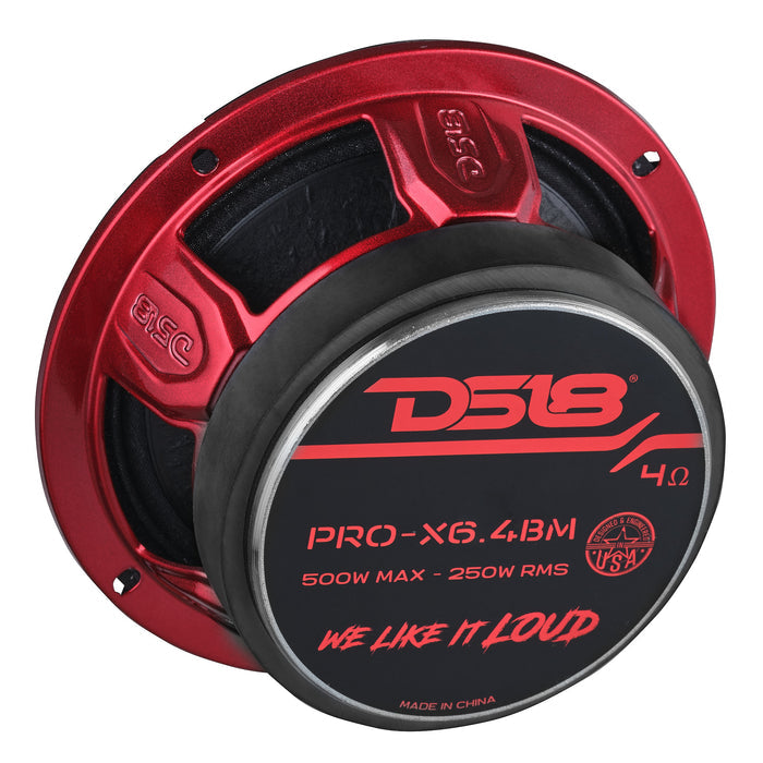 DS18 Car Audio Bundle – 4 PRO-X6.4BM 6.5" Midrange Speakers 500W MAX + 4 PRO-TW1X/BK Tweeters + GEN-X 4-Channel Amp 1800W Peak Power