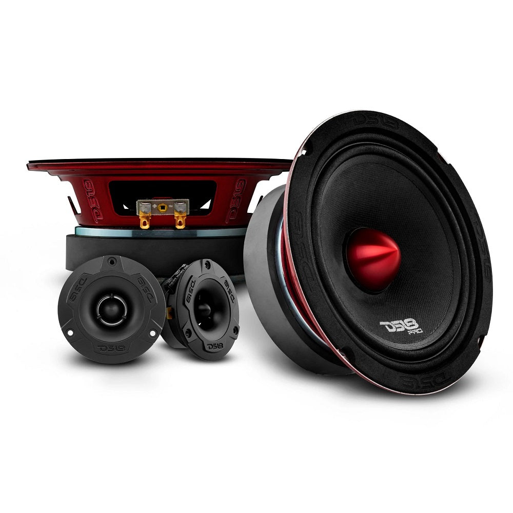 DS18 Car Audio Bundle – 4 PRO-X6.4BM 6.5" Midrange Speakers 500W MAX + 4 PRO-TW1X/BK Tweeters + GEN-X 4-Channel Amp 1800W Peak Power