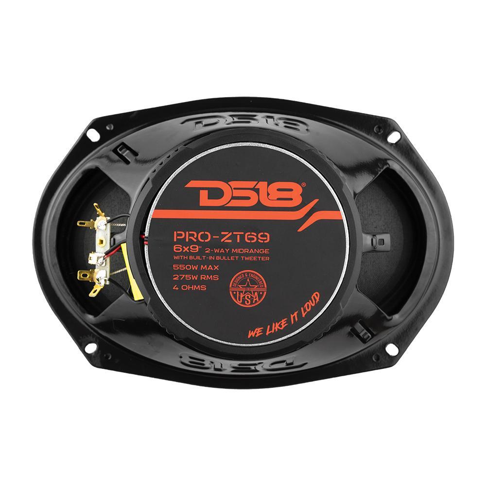 DS18 DS-PRO-ZT69 PRO-ZT 6x9 Inch Mid-Range Loudspeaker W/ Water resistance Cone Built-in Bullet Tweeter and Grill 550 Watts 4-Ohm DS18