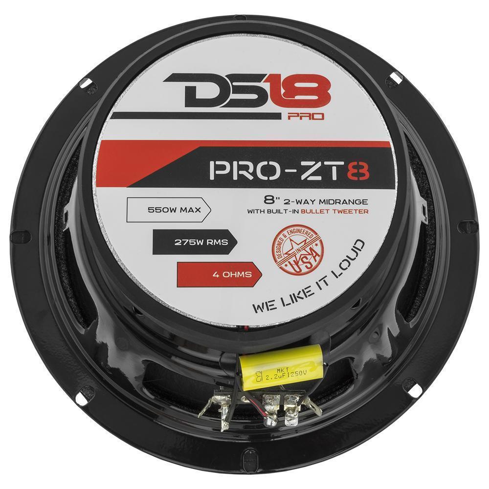 DS18 DS-PRO-ZT8 PRO-ZT 8 Inch Mid-Range Loudspeaker W/ Water resistance Cone Built-in Bullet Tweeter and Grill 500 Watts 4-Ohm DS18