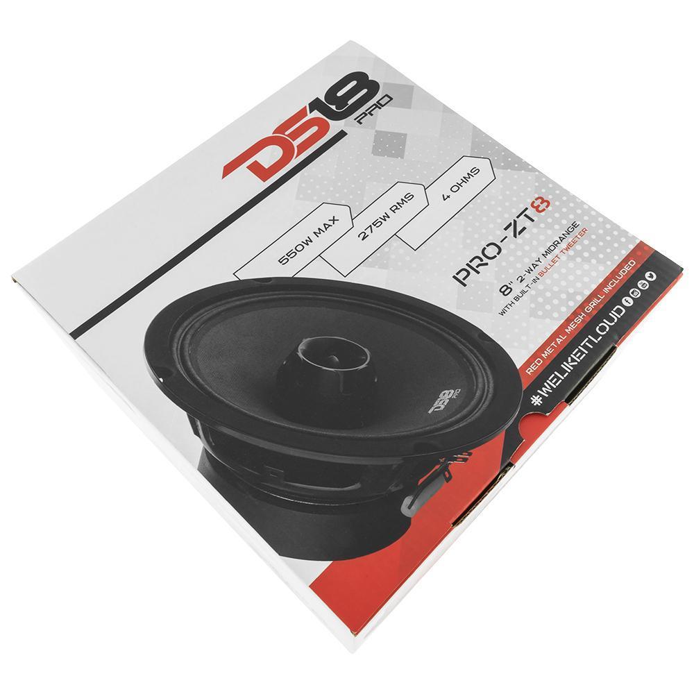 DS18 DS-PRO-ZT8 PRO-ZT 8 Inch Mid-Range Loudspeaker W/ Water resistance Cone Built-in Bullet Tweeter and Grill 500 Watts 4-Ohm DS18