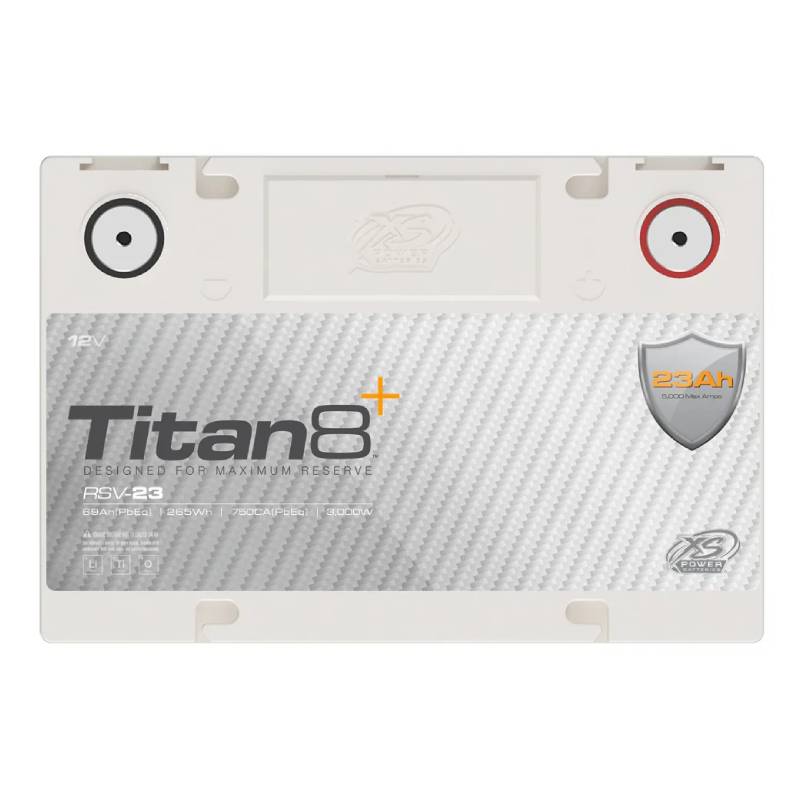 XS Power Titan8 12V Lithium Car Audio Battery – 23AH, 3000-5000W Max Power, Group 34, Underhood Safe, High-Output Audio Power