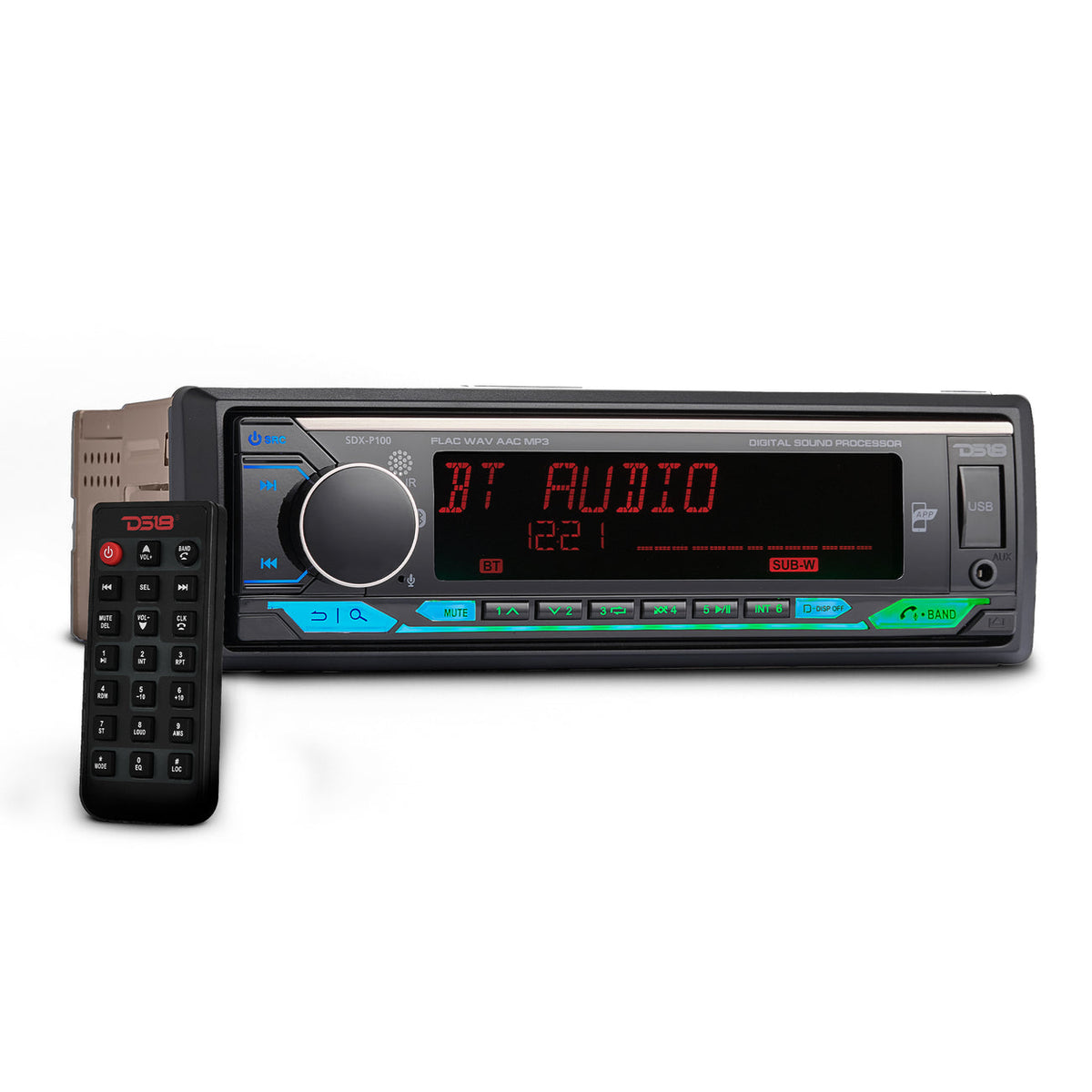 DS18 Single DIN Mechless Digital Media Receiver with DSP, Bluetooth, USB, AUX, AM/FM