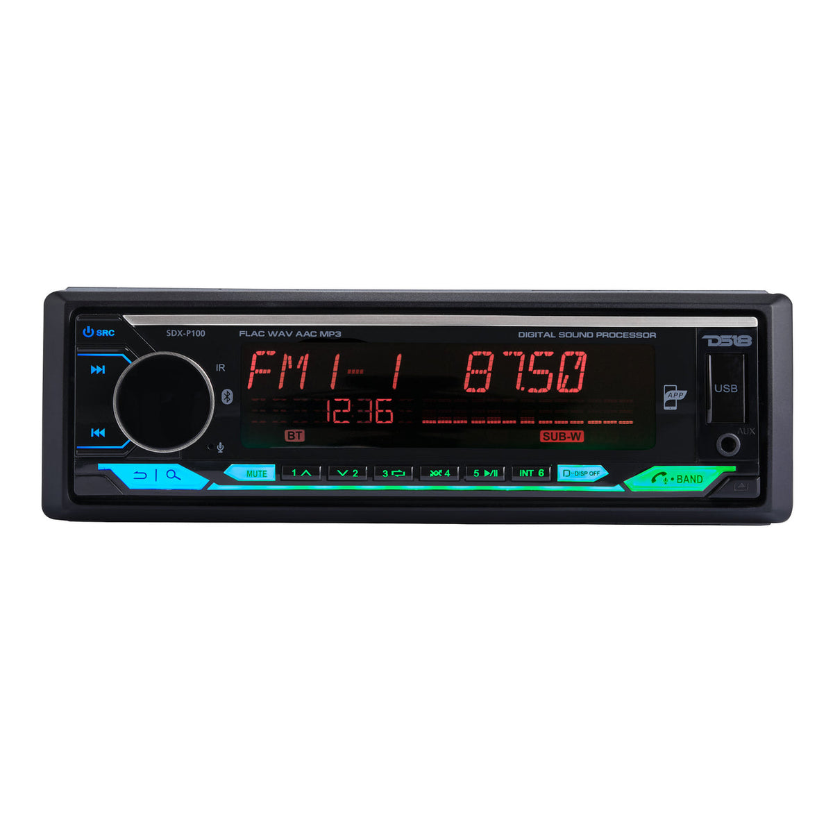 DS18 Single DIN Mechless Digital Media Receiver with DSP, Bluetooth, USB, AUX, AM/FM