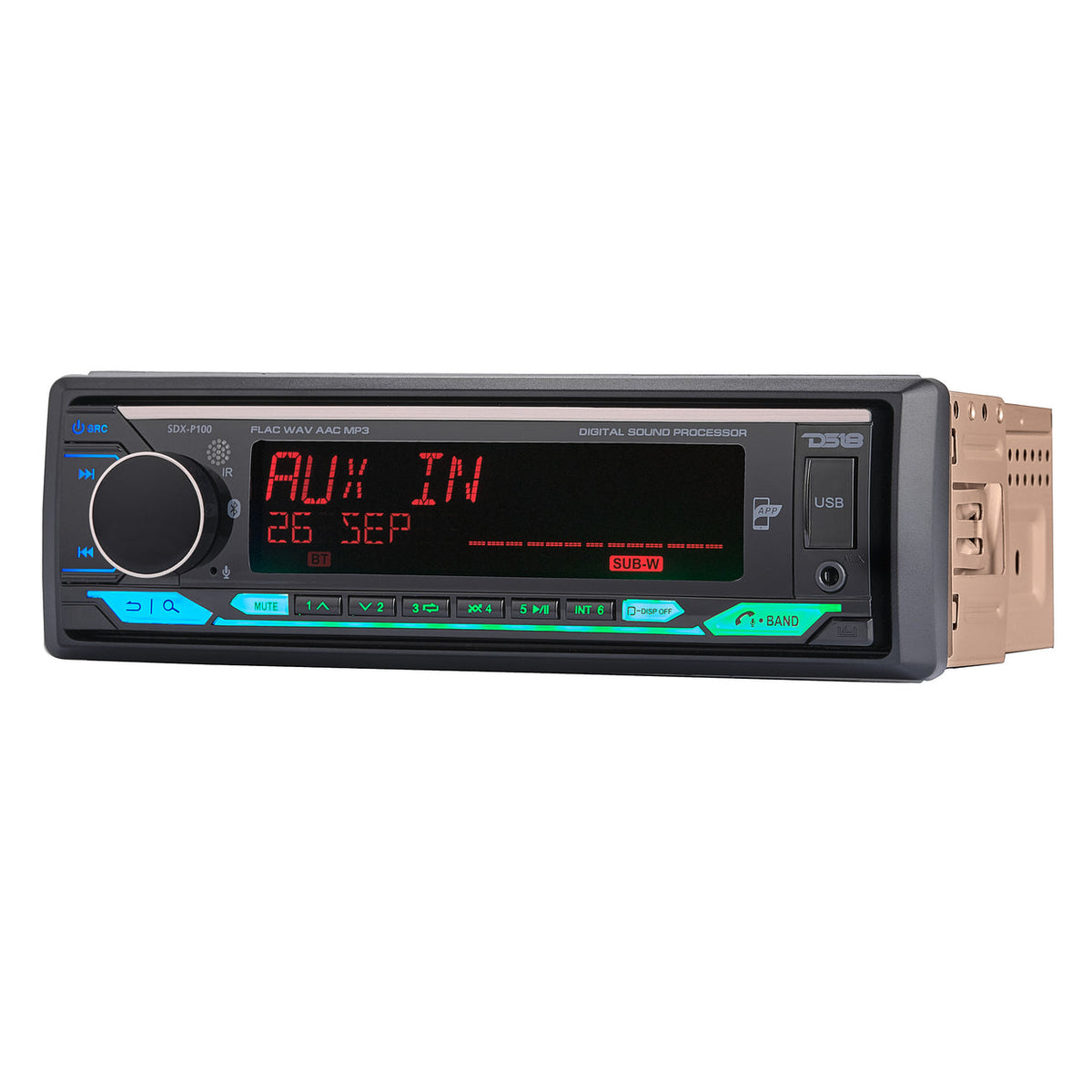 DS18 Single DIN Mechless Digital Media Receiver with DSP, Bluetooth, USB, AUX, AM/FM