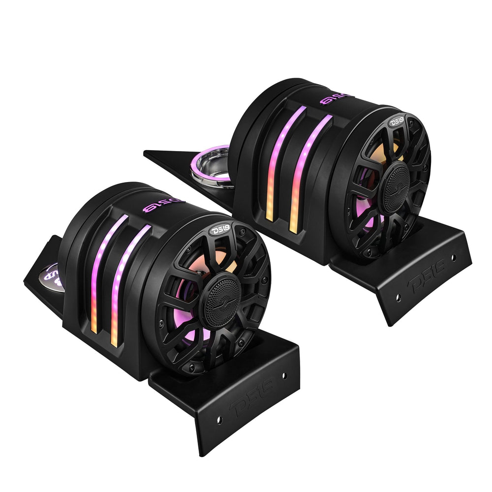 DS18 SLG-HD6LDV2 Polaris Slingshot Headrest Speaker Pods Loaded with 2 x NXL-IQ6/BK & Digital LED Lights | 2015+