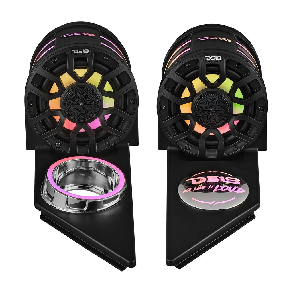 DS18 SLG-HD6LDV2 Polaris Slingshot Headrest Speaker Pods Loaded with 2 x NXL-IQ6/BK & Digital LED Lights | 2015+