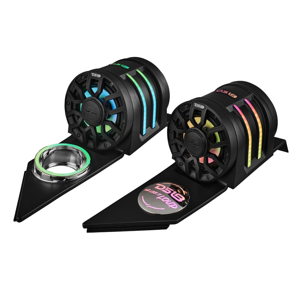 DS18 SLG-HD6LDV2 Polaris Slingshot Headrest Speaker Pods Loaded with 2 x NXL-IQ6/BK & Digital LED Lights | 2015+