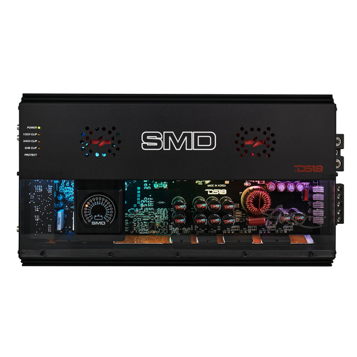 SMD 5-Channel Amplifier with VM-1 Voltmeter and Digital LED Lights 4 x 250W at 2-Ohm Class AB + 1 x 1800W at 1-Ohm Class D - Steve Meade Designs