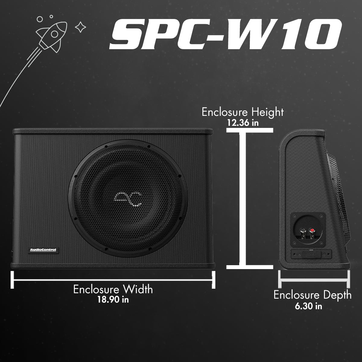 Audio Control SPC-W10 400 Watt (RMS) Space Series Sealed Wedge Subwoofer Enclosure (400 Watt RMS/600 Watt Max) | 10"