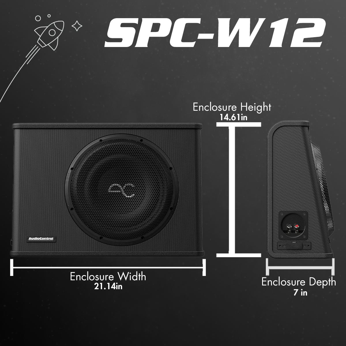 Audio Control SPC-W10 400 Watt (RMS) Space Series Sealed Wedge Subwoofer Enclosure (400 Watt RMS/600 Watt Max) | 10"