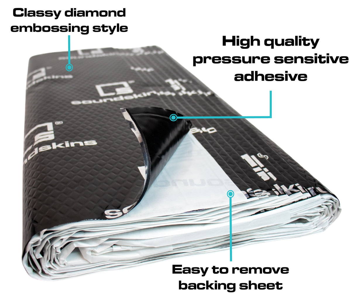 SoundSkins SSK-CLASSICSHEETS Classic Black Sheets Sound Deadening Kit Double Layer Mat | Pure Rubber Butyl & Diamond Embossed Foil, 38.75 sq ft