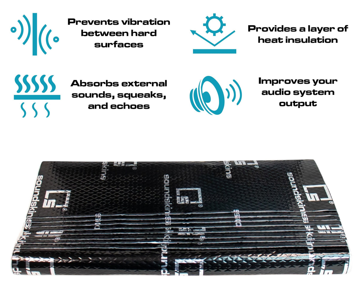 SoundSkins SSK-CLASSICSHEETS Classic Black Sheets Sound Deadening Kit Double Layer Mat | Pure Rubber Butyl & Diamond Embossed Foil, 38.75 sq ft