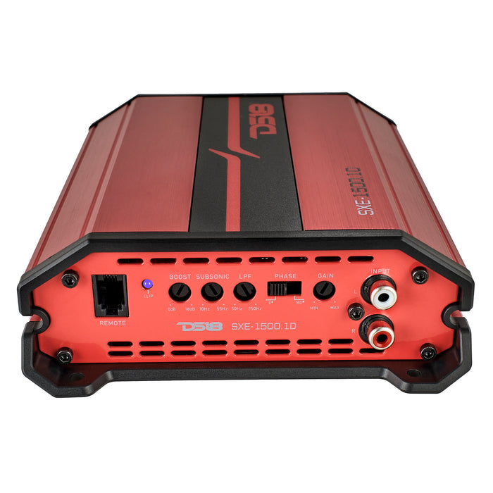 DS18 SXE Class D Monoblock Car Amplifier 1 x 500 Watts RMS @ 1 Ohm 1500 Watts - Compact Amplifier with Remote Subwoofer Level Control (Red)
