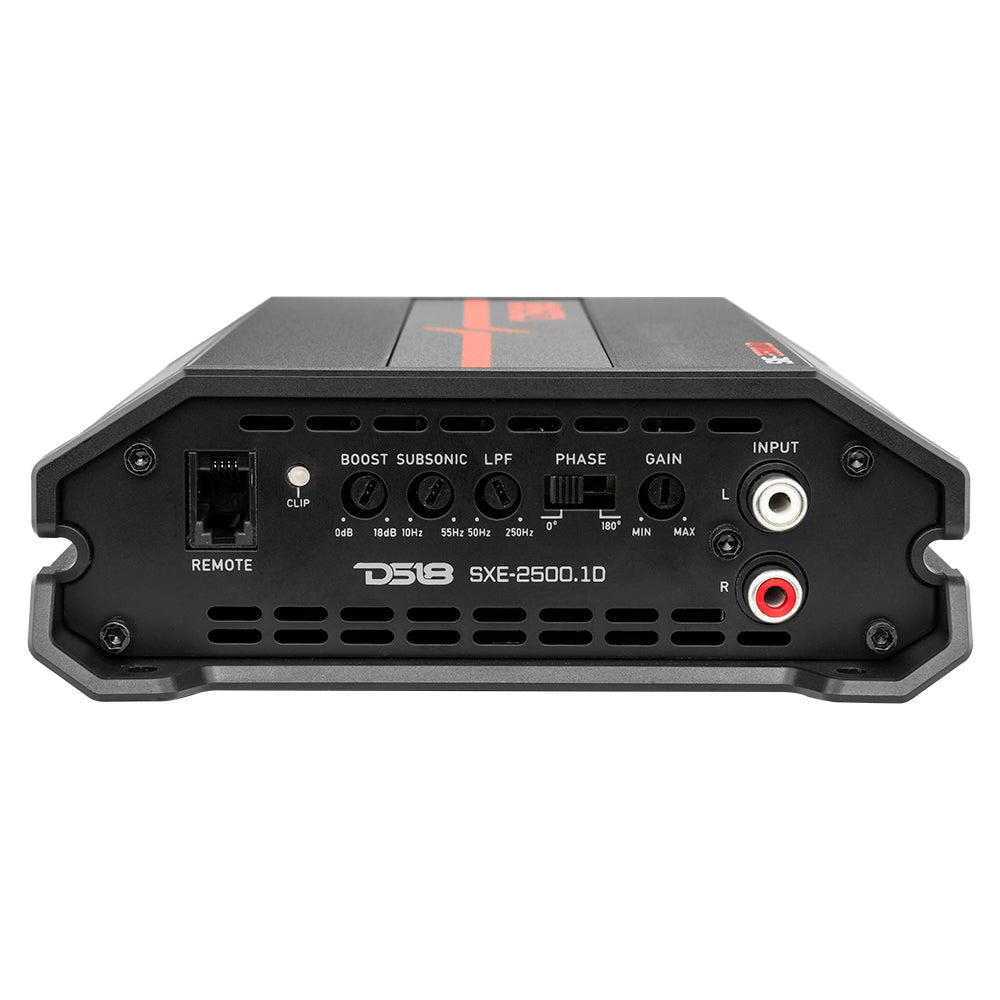 DS18 DS-SXE-2500.1D/BK Class D 1-Channel Monoblock Amplifier 2500 Watts Red 1-Ohm Stable Black DS18