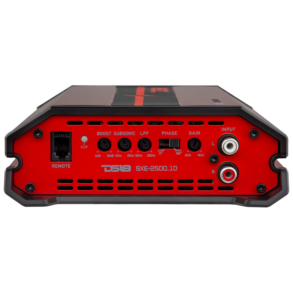 DS18 DS-SXE-2500.1D/RD Class D 1-Channel Monoblock Amplifier 2500 Watts Red 1-Ohm Stable Red DS18