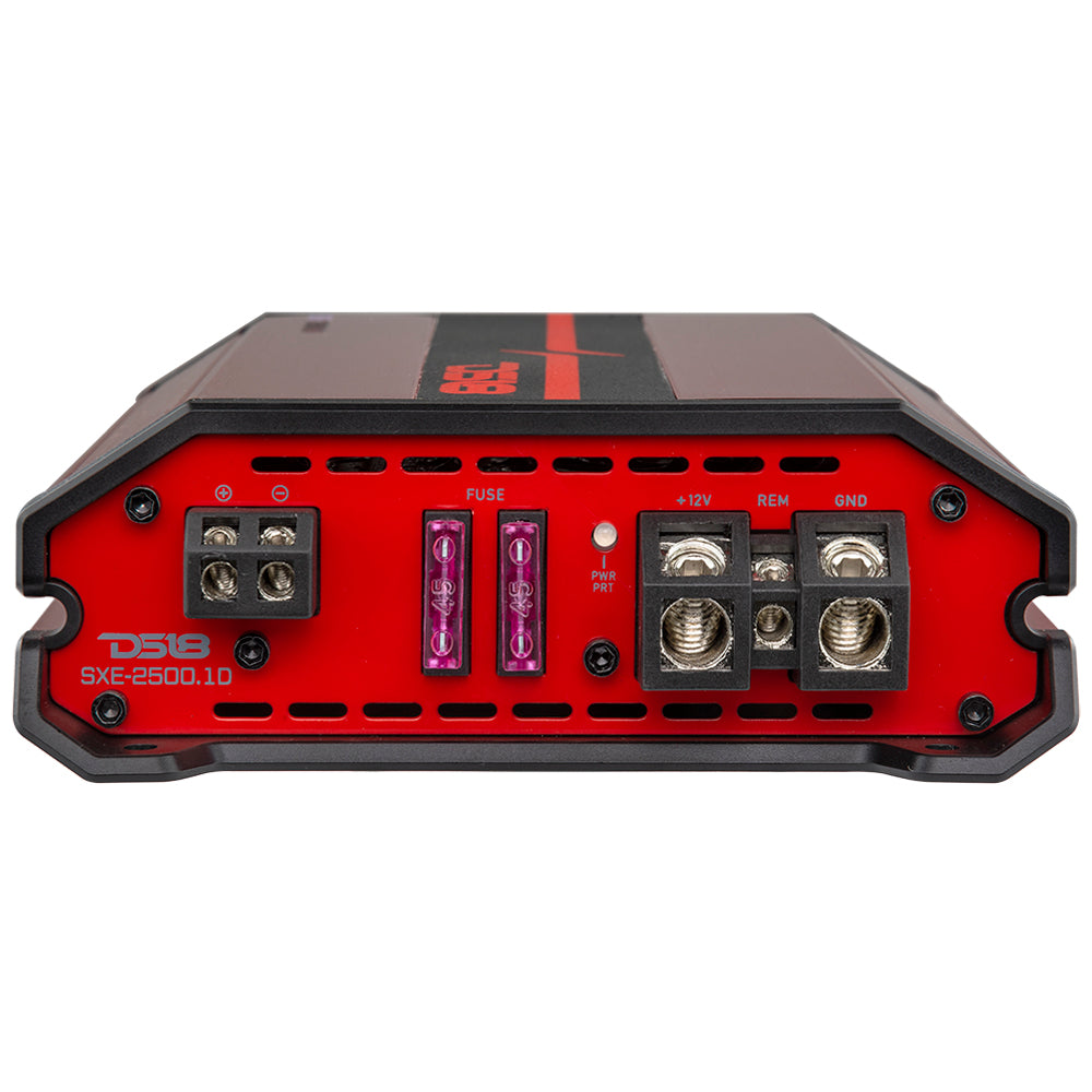 DS18 DS-SXE-2500.1D/RD Class D 1-Channel Monoblock Amplifier 2500 Watts Red 1-Ohm Stable Red DS18