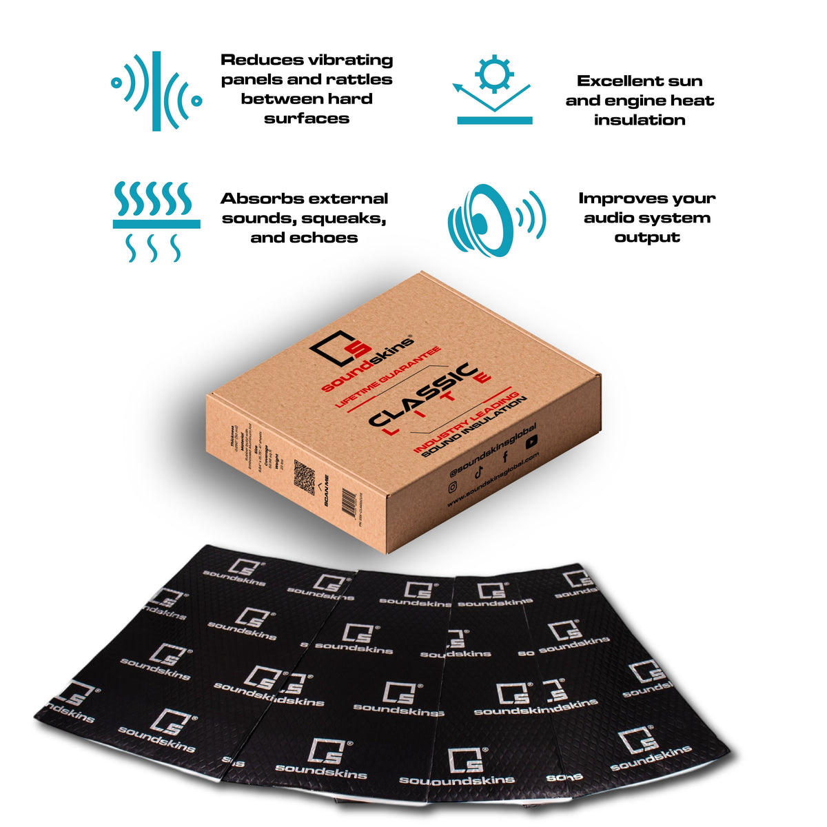 SoundSkins | Classic LITE Sound Deadening Kit Double Layer Mat | SSK-CLASSICLITE | Pure Rubber Butyl & Diamond Embossed Foil