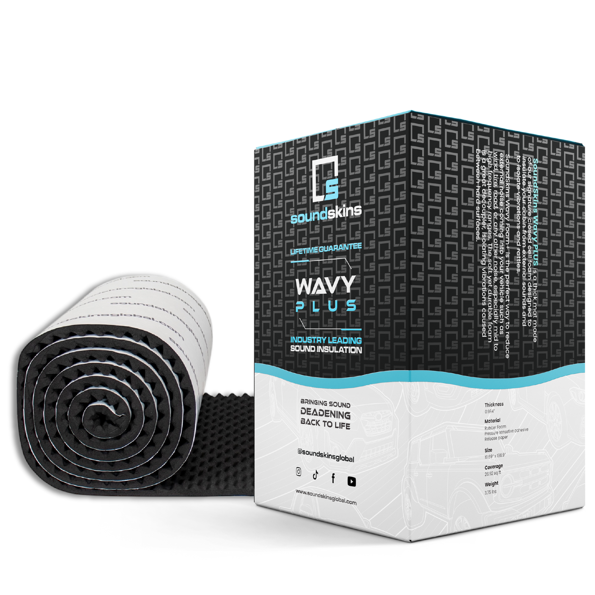 SoundSkins SSK-WAVYPLUS Wavy PLUS Closed Cell Foam Sound Deadening Mat - 25mm (984 mil), 26.92 sq ft
