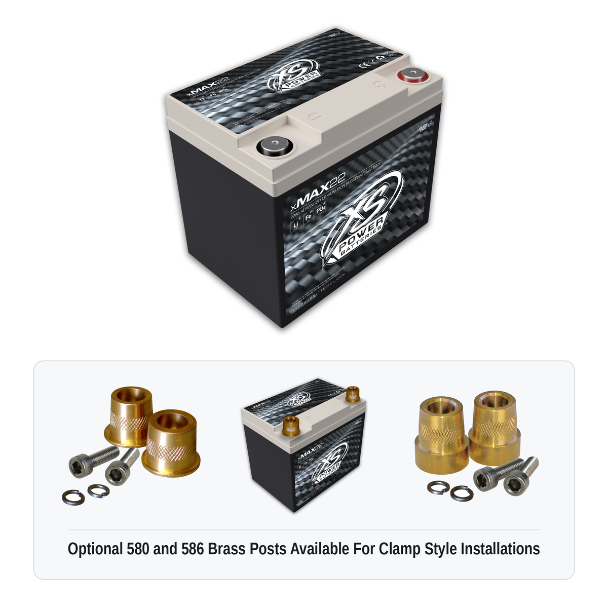 XS Power xMAX 22 12V Lithium Car Audio Battery - 22.5Ah, 2,500W Continuous, 5,000W Burst, Group U1R