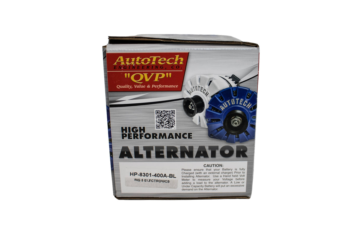 AutoTech AT-HP-8301-400A-BL 400 Amp High Output Alternator, GM 4.3L-8.1L 2005-2024, Intense Blue